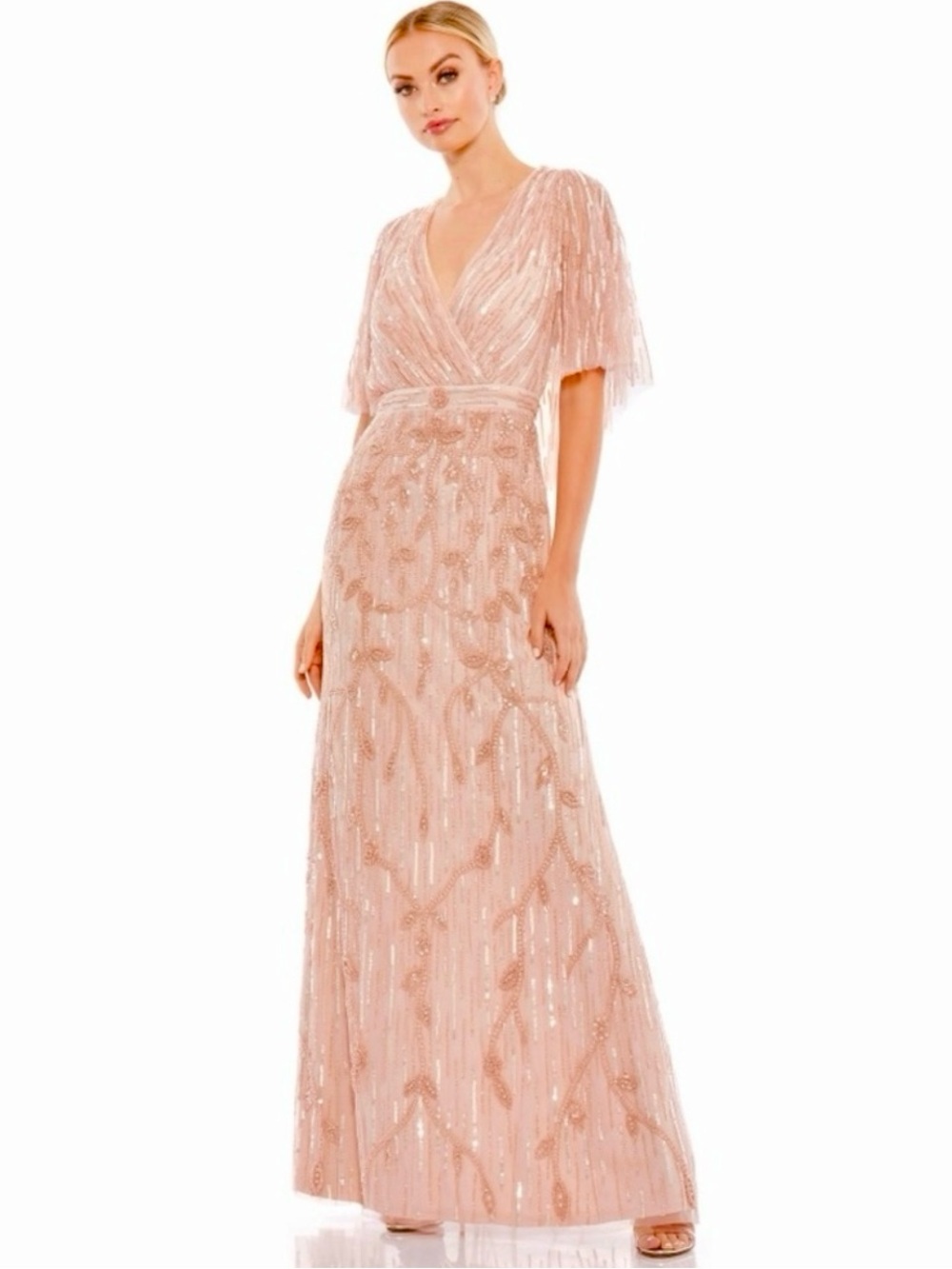 MAC DUGGAL Wrap Front Beaded Cape Gown NEW Blush Pink Size 10 Dress